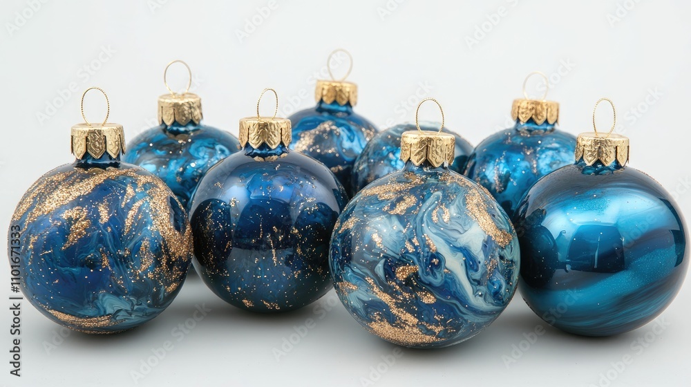 Elegant blue holiday ornaments featuring shimmering gold accents, showcasing intricate swirls and glossy finishes, perfect for festive decorations. Elegant blue holiday ornaments featuring shimmering gold accents, showcasing intricate swirls and glossy finishes, perfect for festive decorations.