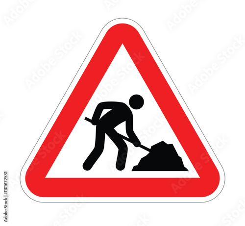 classic roadwork men at work hazard warning sign in red white triangle symbol vector isolated on transparent background