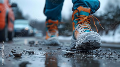 Demonstration of first aid methods for treating fractures in cold, wet conditions while walking photo