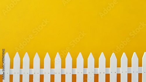 White Fence Against Vibrant Yellow Wall - Simple Exterior Design