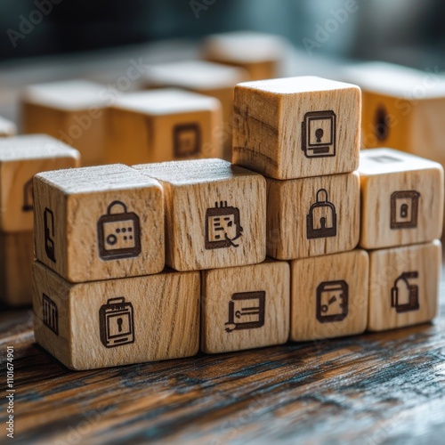 Wooden blocks spelling out cybersecurity ideas. photo