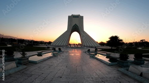 Azadi Tower or Freedom Tower formerly known as the Shahyad Tower at dawn in Tehran, Iran.