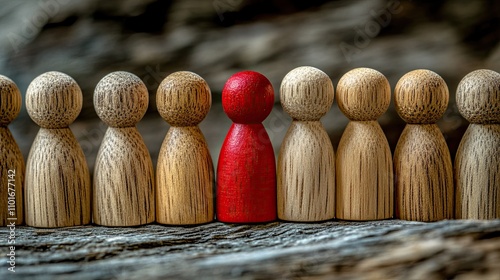 The bystander impact concept. Red figurines in the center of wooden figurines.