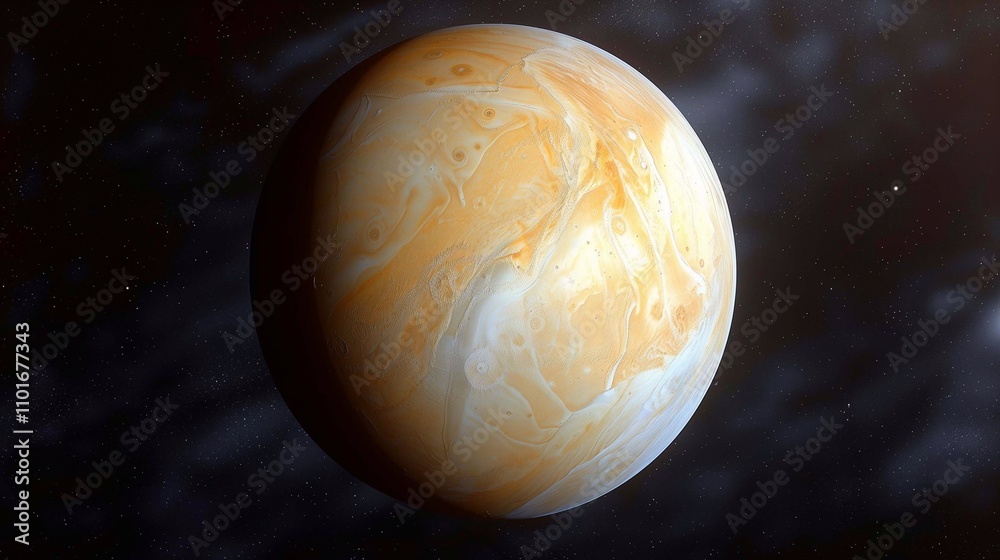 This celestial view highlights the distinct orange and yellow hues of Venus' thick atmosphere This celestial view highlights the distinct orange and yellow hues of Venus' thick atmosphere