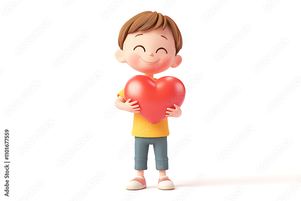 A cheerful child holding a large red heart, symbolizing love and happiness. A cheerful child holding a large red heart, symbolizing love and happiness.