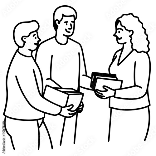 people exchange books at event