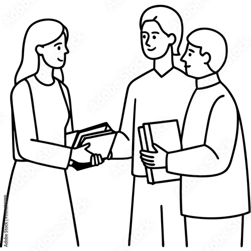 people exchange books at event