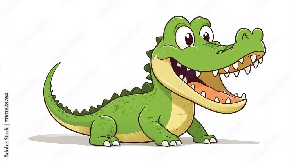 Naklejka premium Playful minimalist crocodile cartoon, adding humor and charm to a clean white background. 