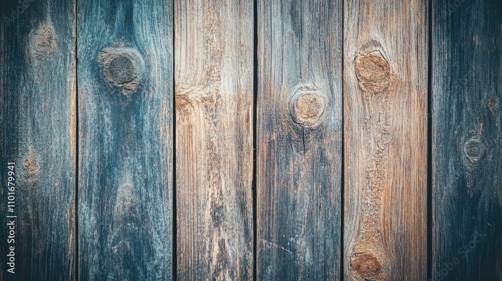 Detailed close-up of aged wooden planks showcasing unique knots and rich grain patterns with a blend of blue and natural wood tones Detailed close-up of aged wooden planks showcasing unique knots and rich grain patterns with a blend of blue and natural wood tones