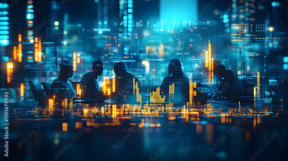 Obraz premium Marketing Team Using AI Tools for Innovative Campaigns with Copy Space