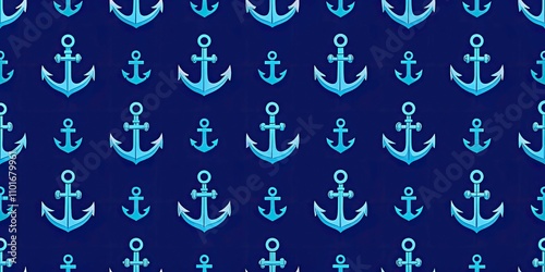 Dark Blue Anchor Seamless Repeat Pattern Vector Background for Nautical Themes, Marine Designs, and Coastal Decor photo