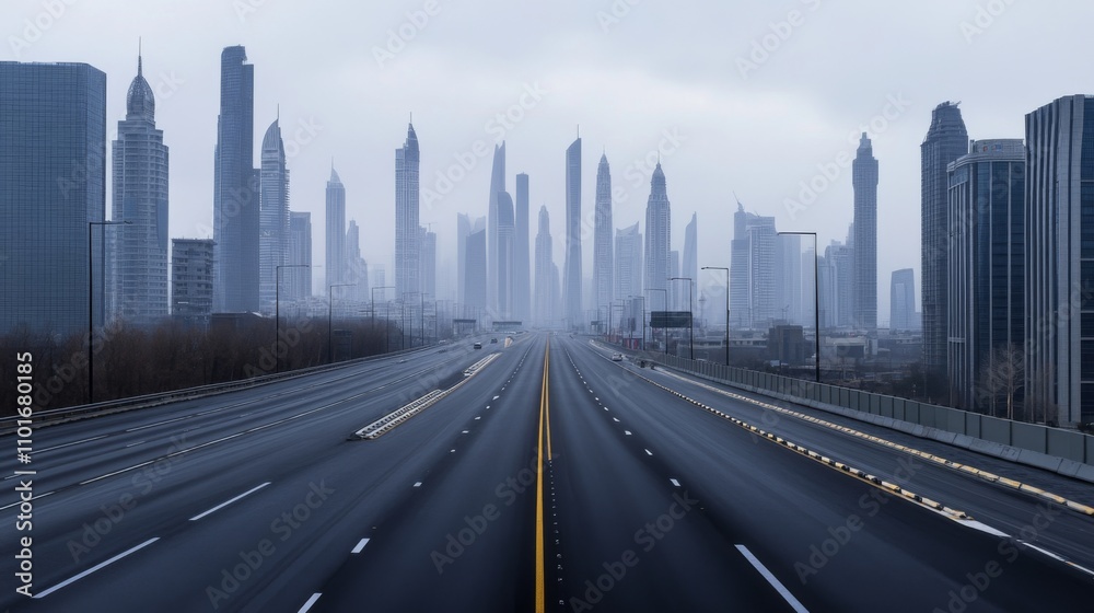 Fototapeta premium Empty express lane on highway during off-peak hours, symbolizing efficiency and opportunity in a calm, uncluttered environment.