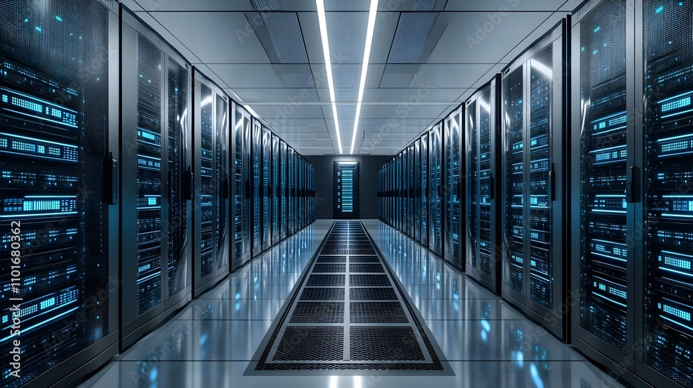 IT Specialists Utilizing Smart Diagnostics in Modern Server Room with Copy Space IT Specialists Utilizing Smart Diagnostics in Modern Server Room with Copy Space