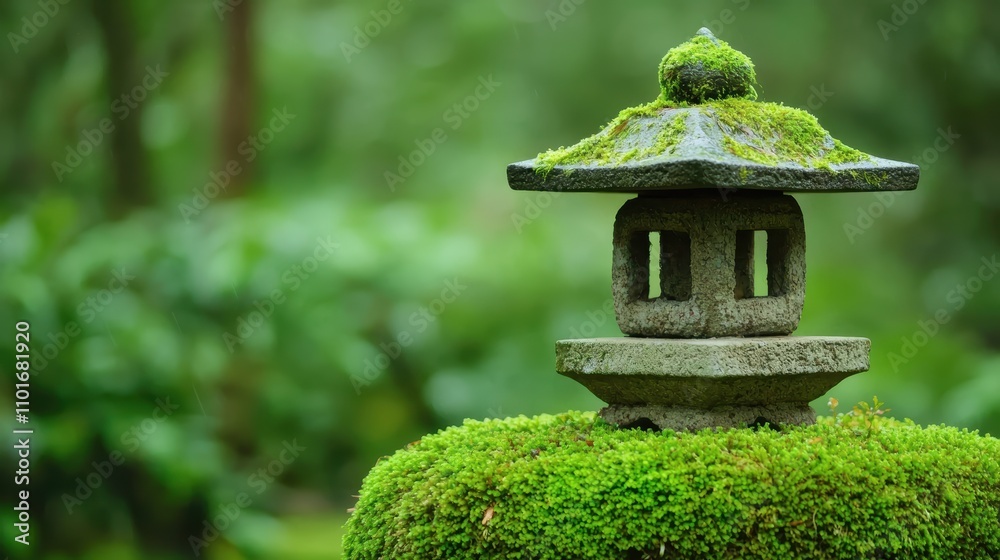 Tranquil Japanese Garden Oasis with Stone Lantern, Moss, and Bamboo Accents Tranquil Japanese Garden Oasis with Stone Lantern, Moss, and Bamboo Accents