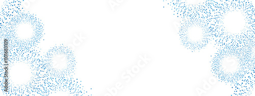 Blue geometric abstract background frame. Technological texture of chaotic circles, particles, fragments. A group of cells, an information grid. Poster for business, medicine, presentations. Vector