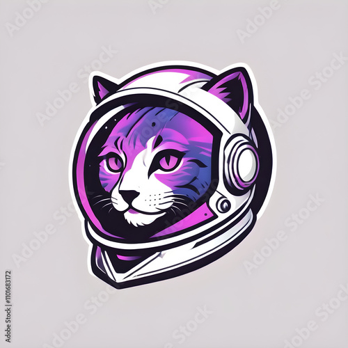 Cat wearing astronaut helmet space star cyberpunk logo  photo