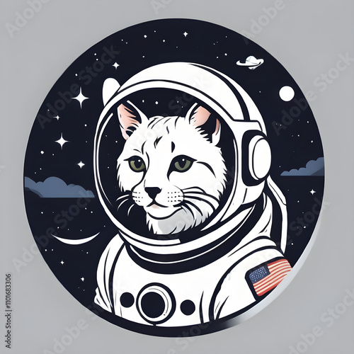 Cat wearing astronaut helmet space star cyberpunk logo  photo