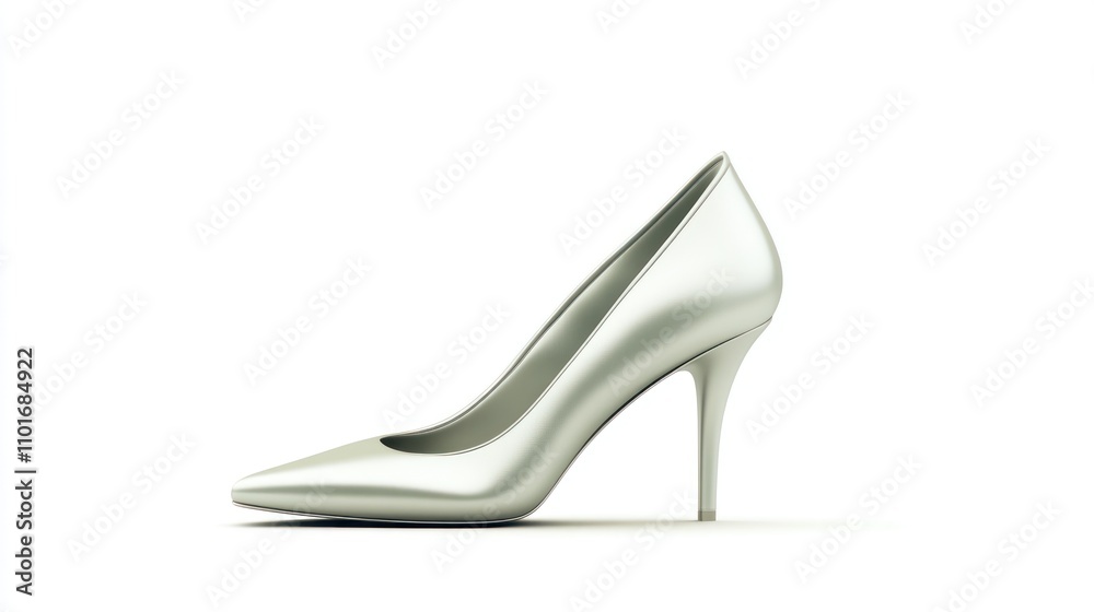 Elegant Silver High Heel Shoe on White Background Elegant Silver High Heel Shoe on White Background