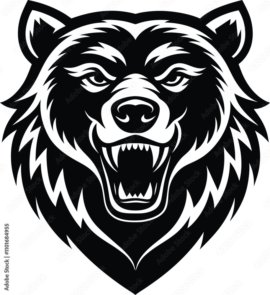 Angry Bear Silhouette Open Mouth Vector