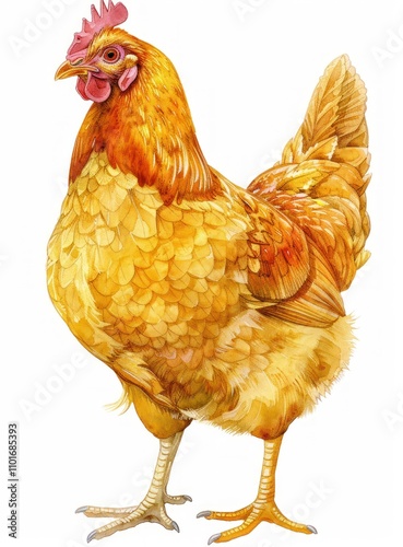 Isolated red rooster with brown feathers, a classic farm animal, stands proudly on a white background