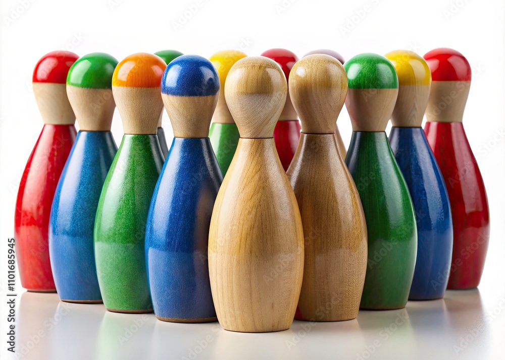 Business Management Strategy with Bowling Pin Figures Representing Teamwork and Goal Achievement in a Minimalist Style Business Management Strategy with Bowling Pin Figures Representing Teamwork and Goal Achievement in a Minimalist Style