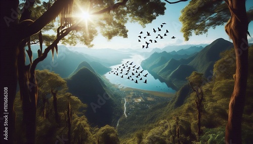 Aerial seascape with clear blue water, tropical islands, and coral reefs