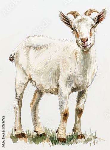 Smiling Goat in Watercolor Style 