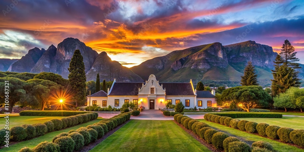 Fototapeta premium Low Light Wine Estate in Franschhoek Valley, South Africa