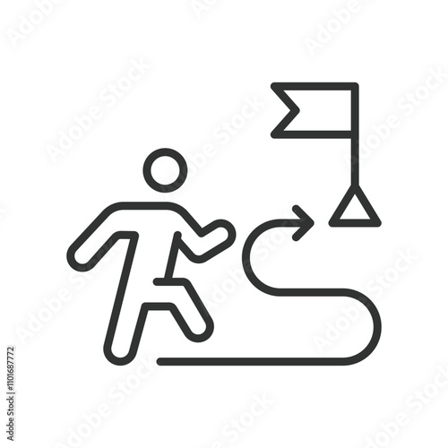 Way to flag, icon in line design. Flag, destination, marker, goal, route, path, way on white background vector. Way to flag editable stroke icon