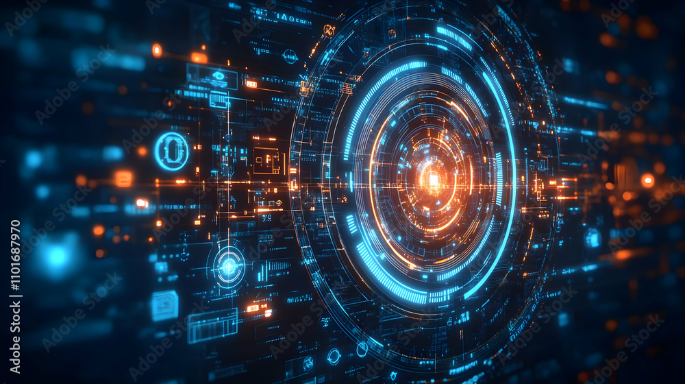 Futuristic Digital Icons on Light Blue Background with Text Space for Sci-Fi Promos Futuristic Digital Icons on Light Blue Background with Text Space for Sci-Fi Promos