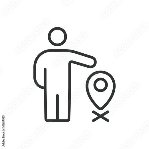 Bad destination, icon in line design. Wrong, destination, error, misdirection, wrong-way, failure, detour on white background vector. Bad destination editable stroke icon