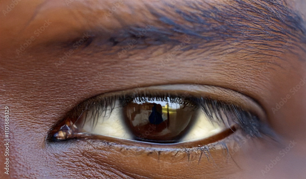 Naklejka premium Focus on dark single eye, with dark skin 
