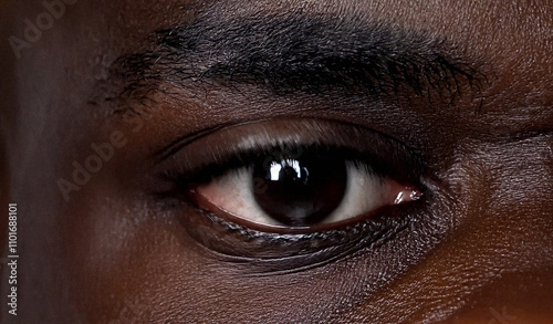 Focus on dark single eye, with dark skin 