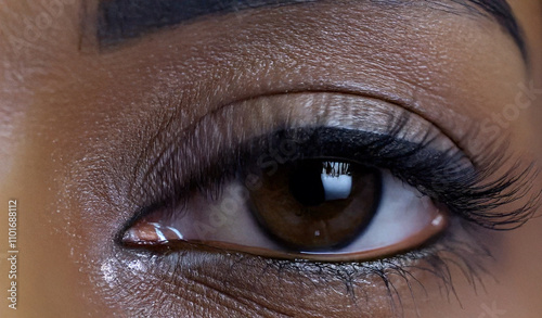 Focus on dark single eye, with dark skin 