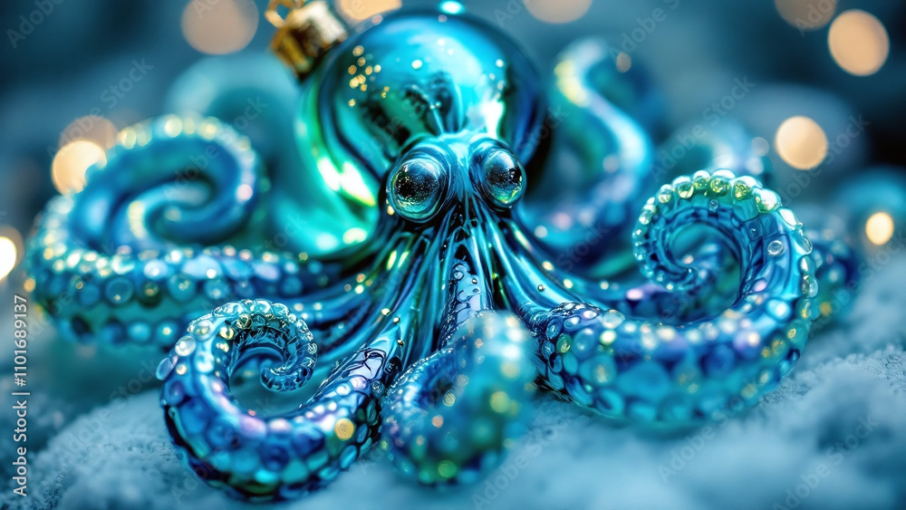 Octopus Ornament with a vibrant mood set against a snowy backdrop.