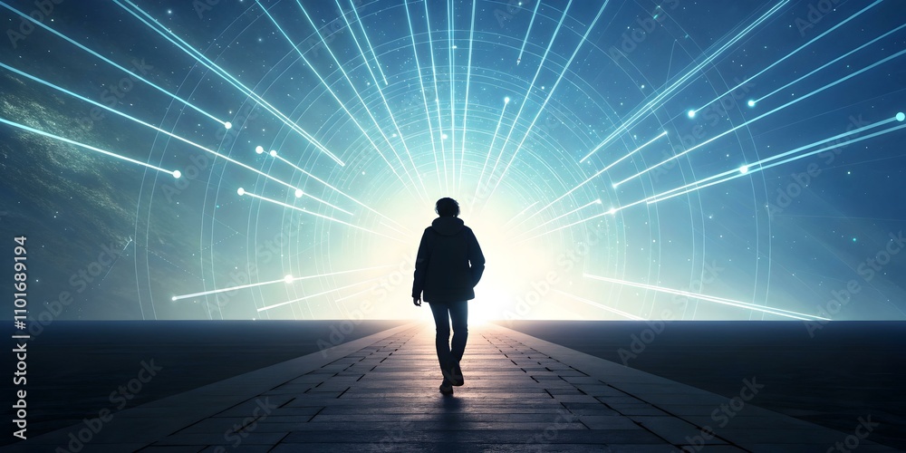 Obraz premium Close Up Eye Digital Reflections Soft Bokeh Lights Vision Insight Technology Photo Stock Concept