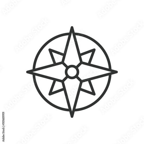 Wind rose, icon in line design. Wind, rose, compass, direction, navigation, north, south on white background vector. Wind rose editable stroke icon