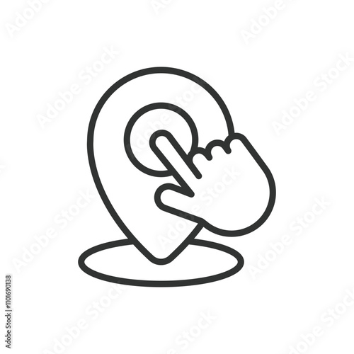 Click on GPS, icon in line design. Click, GPS, location, map, pinpoint, position, touch on white background vector. Click on GPS editable stroke icon