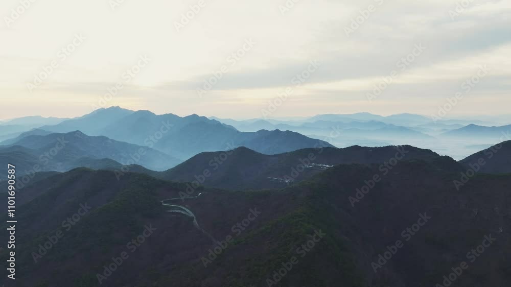 Aerial View of Mt. Sokri in South Korea, Maltijae road, Autumn Aerial View of Mt. Sokri in South Korea, Maltijae road, Autumn