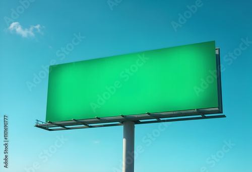 Large blank green billboard against a clear sky, perfect for advertisements or text. Generative AI photo