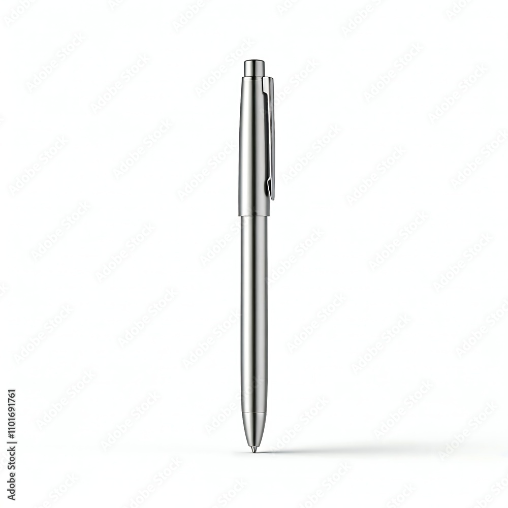 Silver metal pen mockup isolated on white background, office supplies Silver metal pen mockup isolated on white background, office supplies