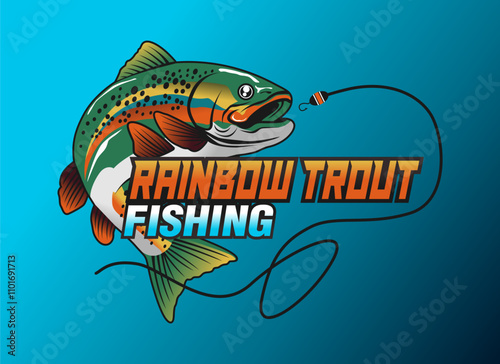 rainbow trout jumping out of water fishing logo vector illustration