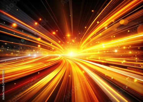 Abstract Futuristic Background with Motion Blur Lines in Orange and Yellow on Black Backdrop for Technology Innovation Concept