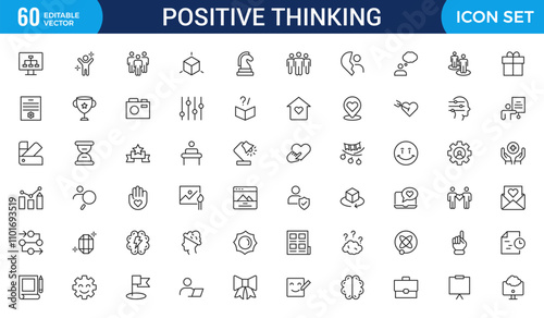 Positive thinking line icons collection.Thin outline icons pack.