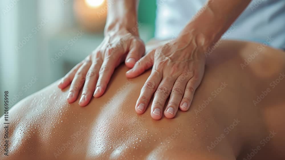 Relaxing massage therapy session, soothing hands providing comfort and rejuvenation to the client's back Relaxing massage therapy session, soothing hands providing comfort and rejuvenation to the client's back
