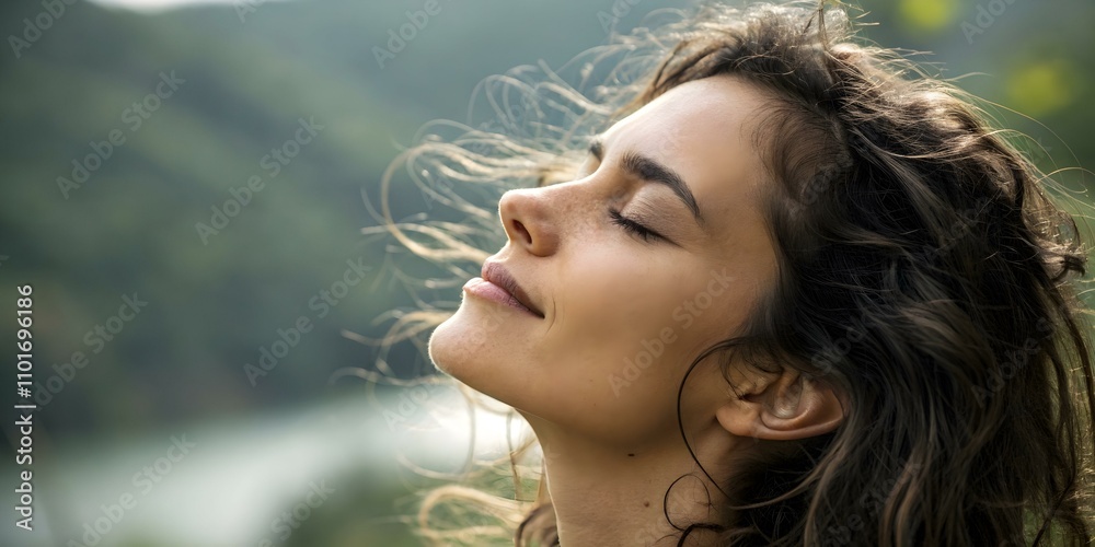 Close Up Face Eyes Closed Feeling Breeze Macro Photography Mindfulness Nature Stock Photo Concept Close Up Face Eyes Closed Feeling Breeze Macro Photography Mindfulness Nature Stock Photo Concept