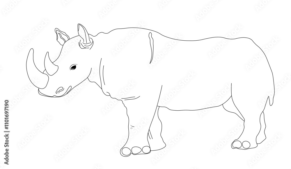 Fototapeta premium Rhinoceros. A large herbivorous African animal. Vector illustration. Isolated on white background. 