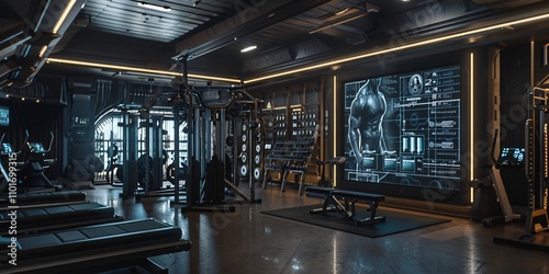 Modern Gym with Advanced Technology and Virtual Reality Interfaces