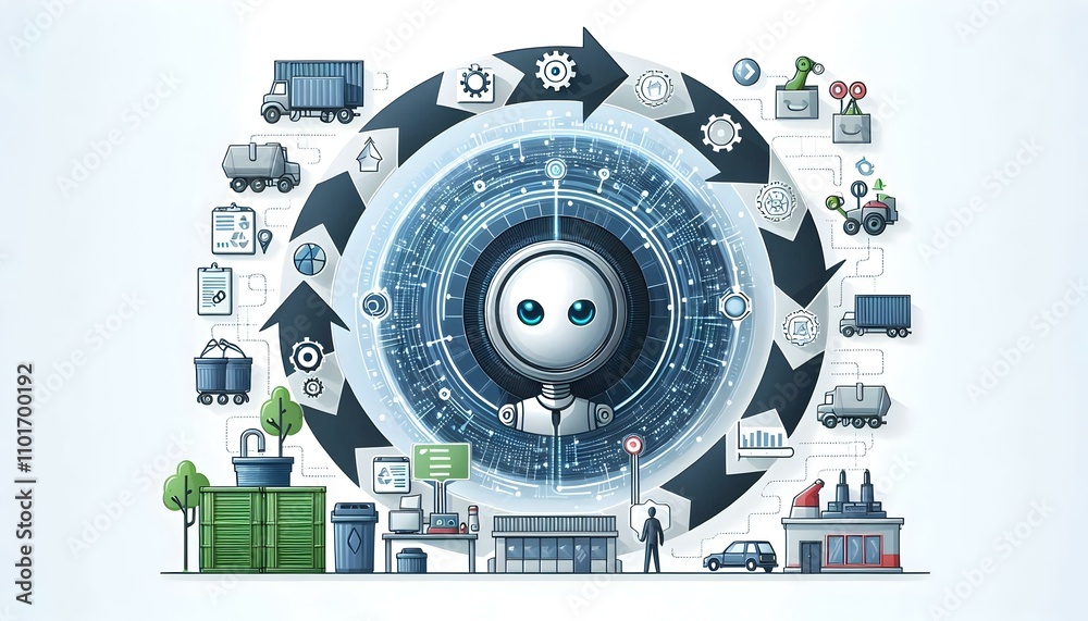 Close Up of AI Processor Managing Circular Economy Processes in Smart Business Model Vector Illustration Close Up of AI Processor Managing Circular Economy Processes in Smart Business Model Vector Illustration