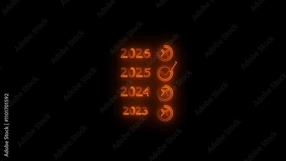 Happy New Year 2025 Neon Sign. Glowing neon sign in purple colors digit number. Happy New Year 2025 Neon Sign. Glowing neon sign in purple colors digit number.